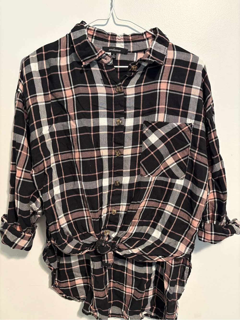 Ambiance Black and Blush Plaid Shirt